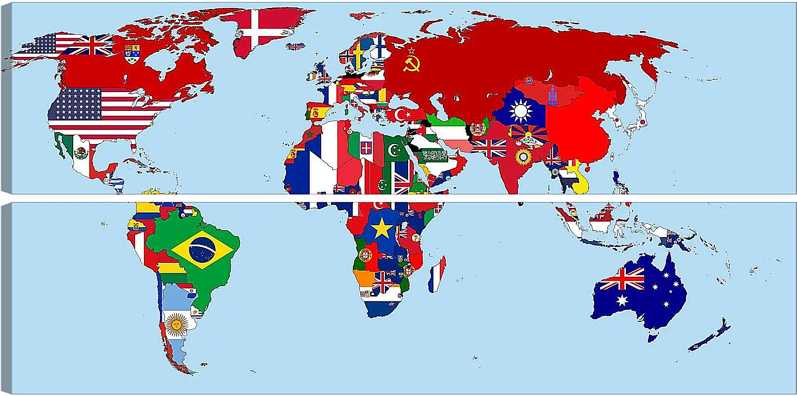 Модульная картина - Карта мира с флагами стран 1930 год