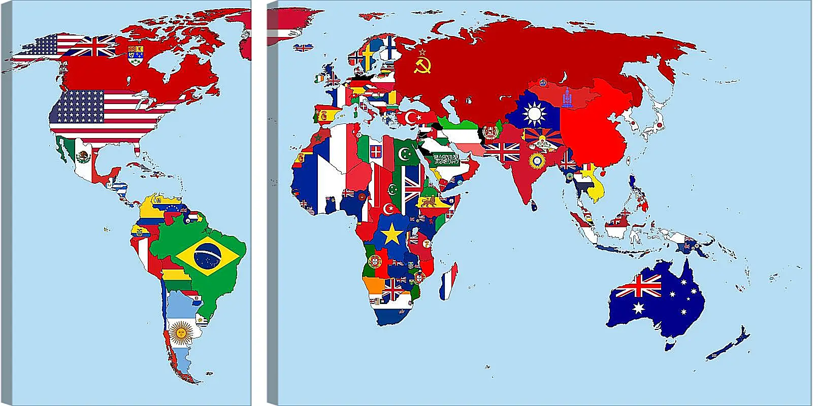 Модульная картина - Карта мира с флагами стран 1930 год