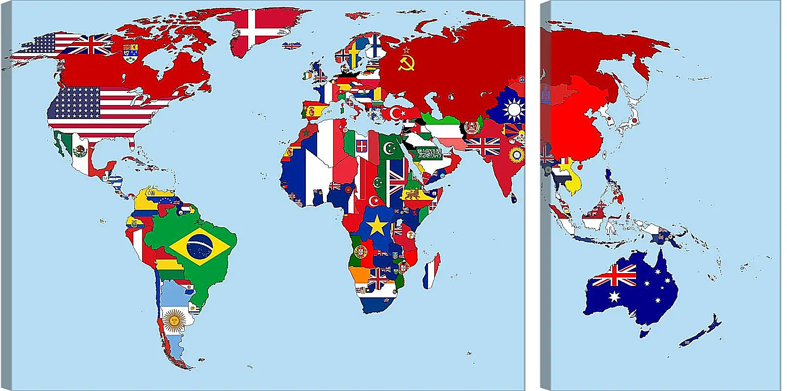 Модульная картина - Карта мира с флагами стран 1930 год