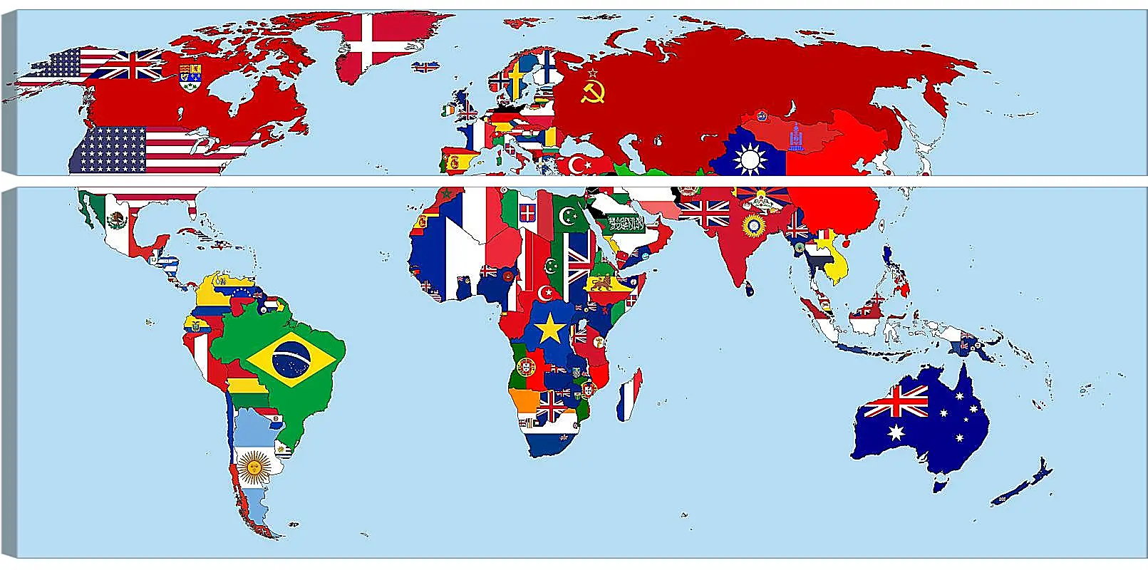 Модульная картина - Карта мира с флагами стран 1930 год