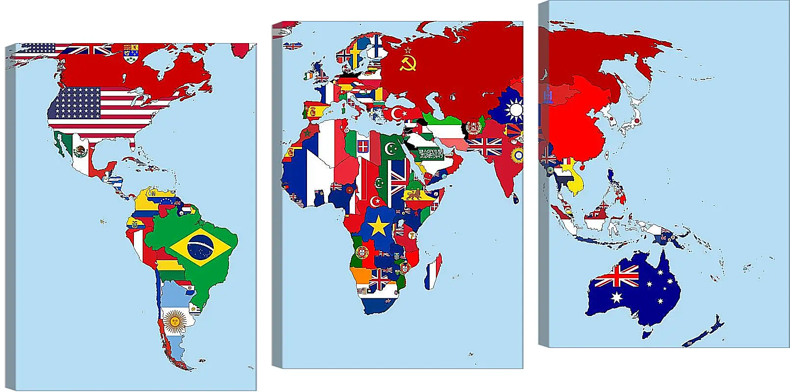 Модульная картина - Карта мира с флагами стран 1930 год