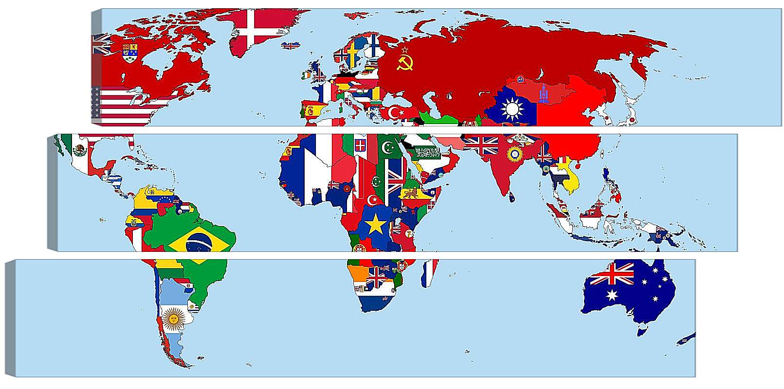 Модульная картина - Карта мира с флагами стран 1930 год