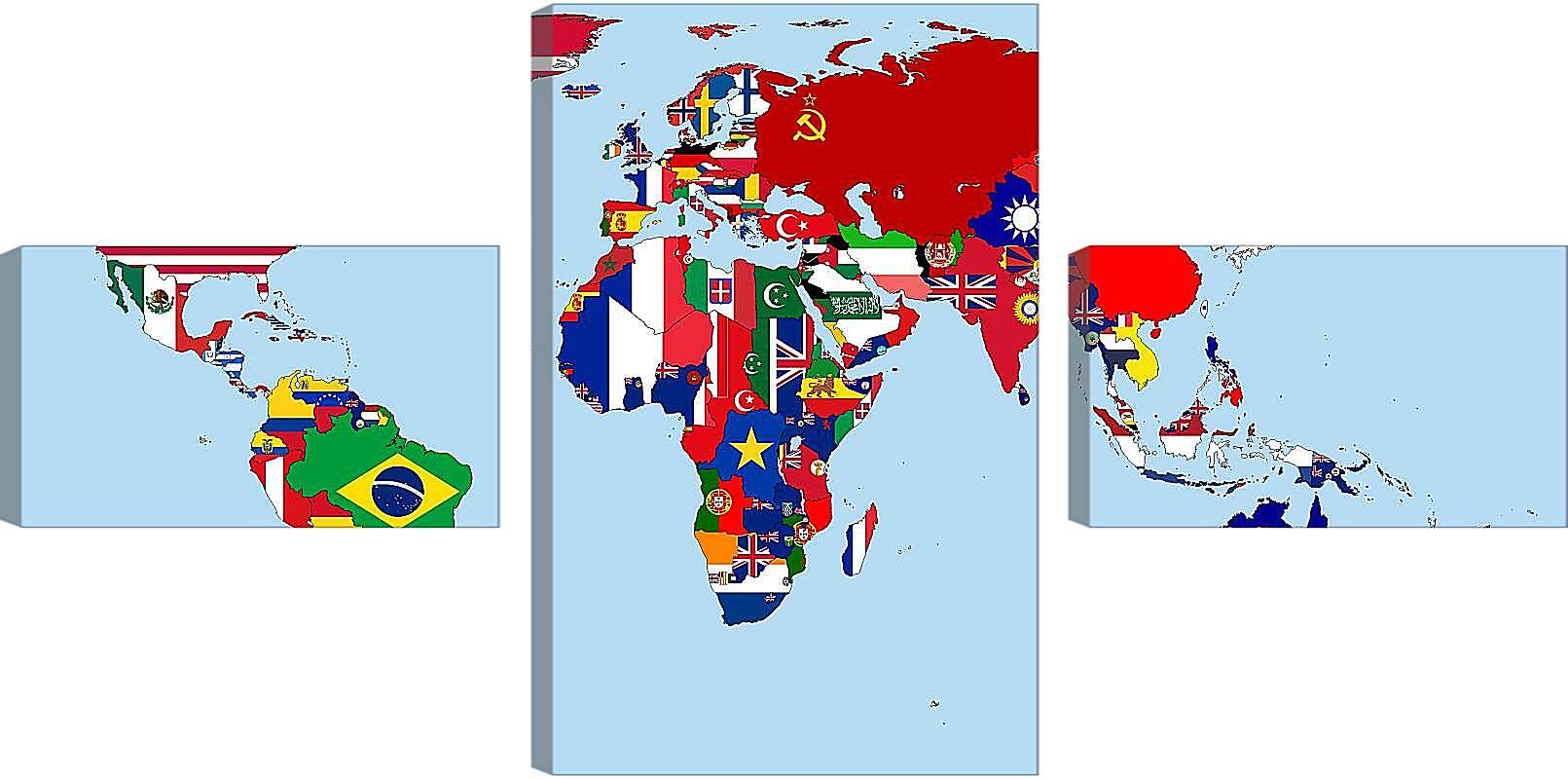 Модульная картина - Карта мира с флагами стран 1930 год