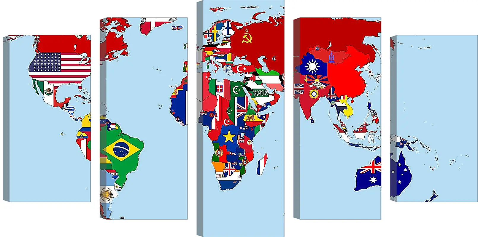 Модульная картина - Карта мира с флагами стран 1930 год