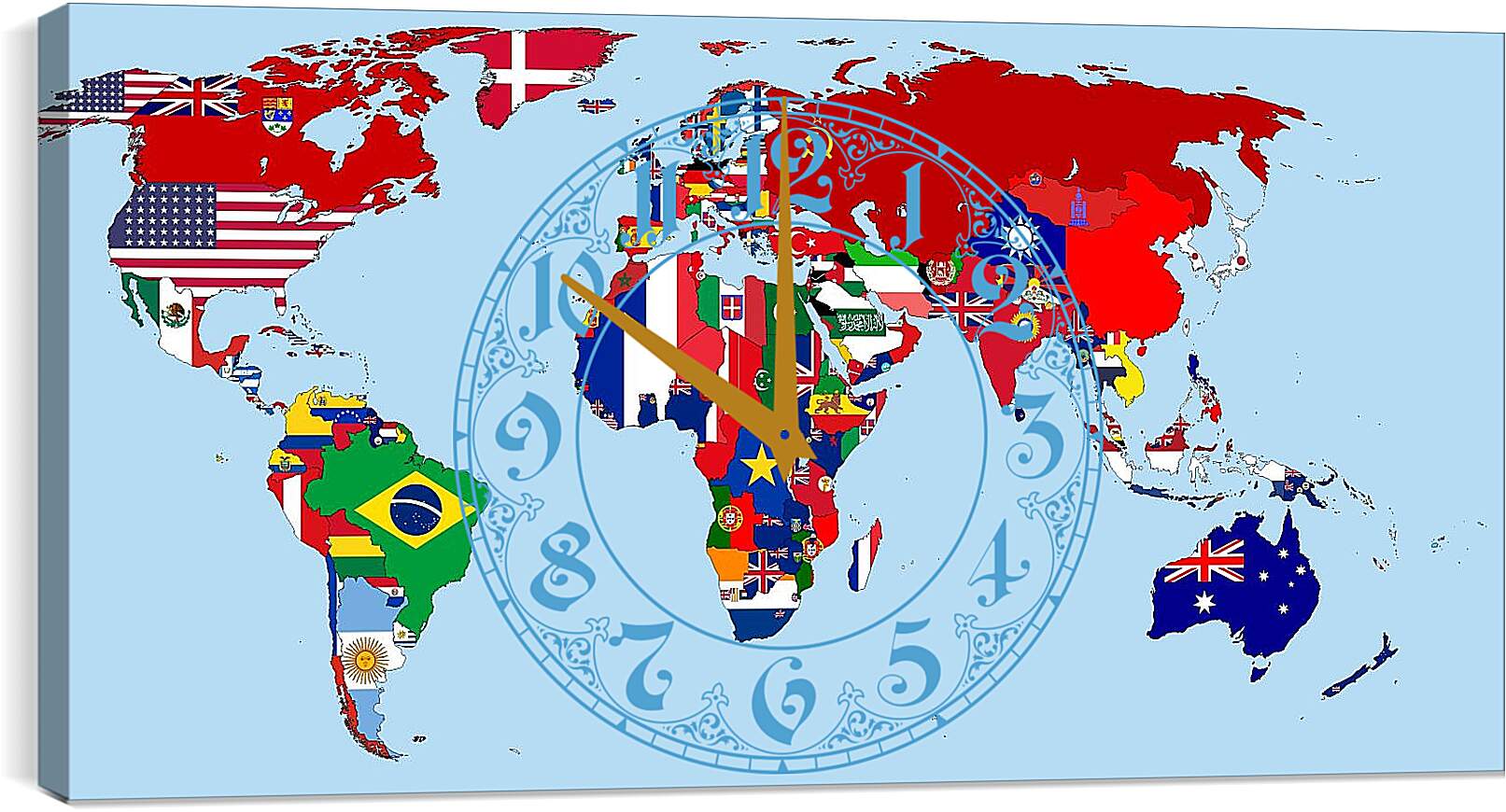 Часы картина - Карта мира с флагами стран 1930 год