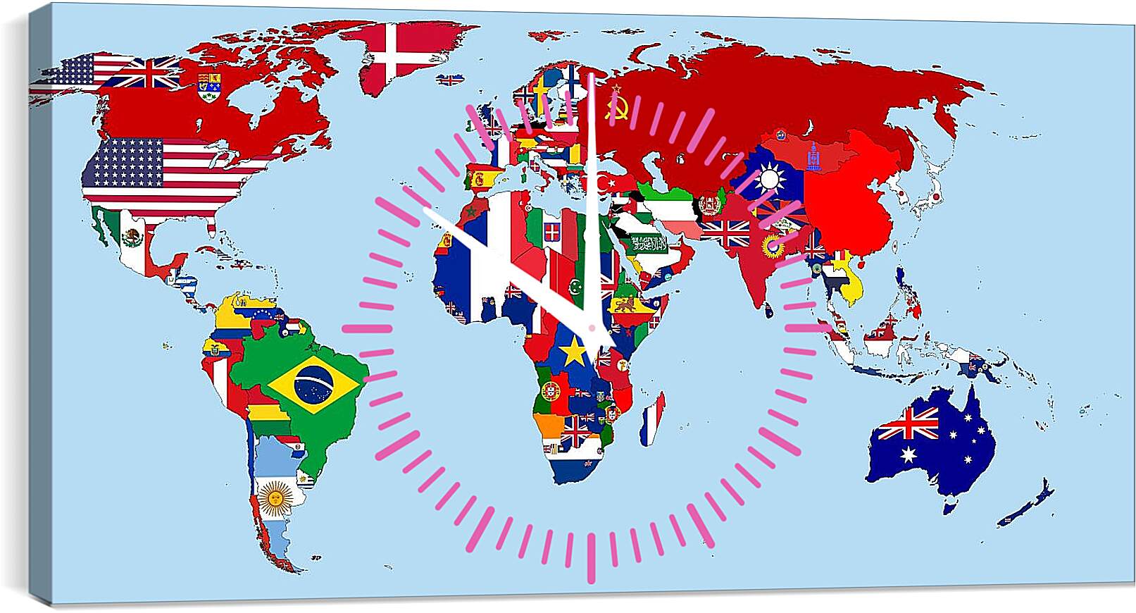 Часы картина - Карта мира с флагами стран 1930 год