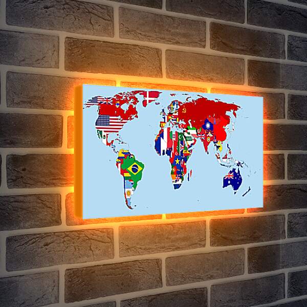 Лайтбокс световая панель - Карта мира с флагами стран 1930 год