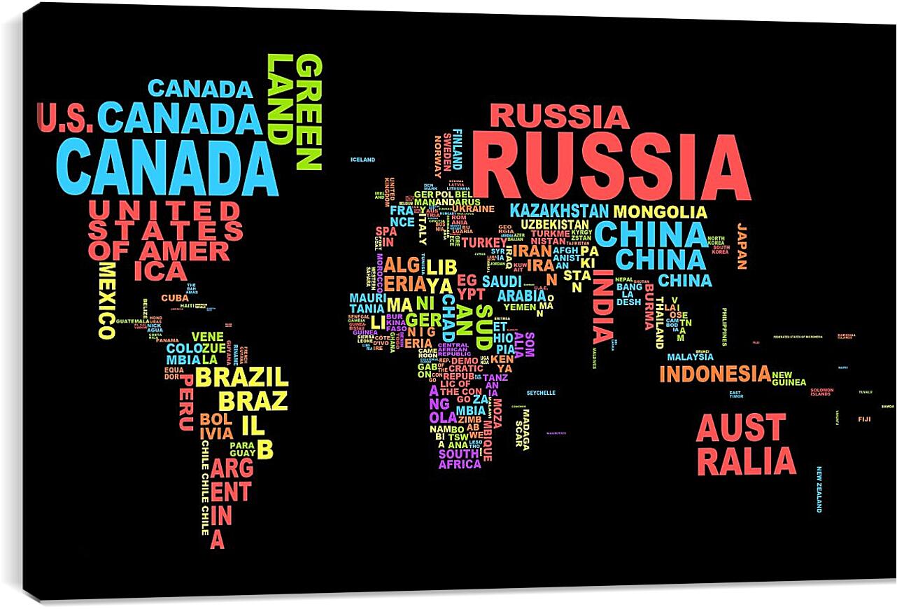 Постер и плакат - Карта мира из названий стран