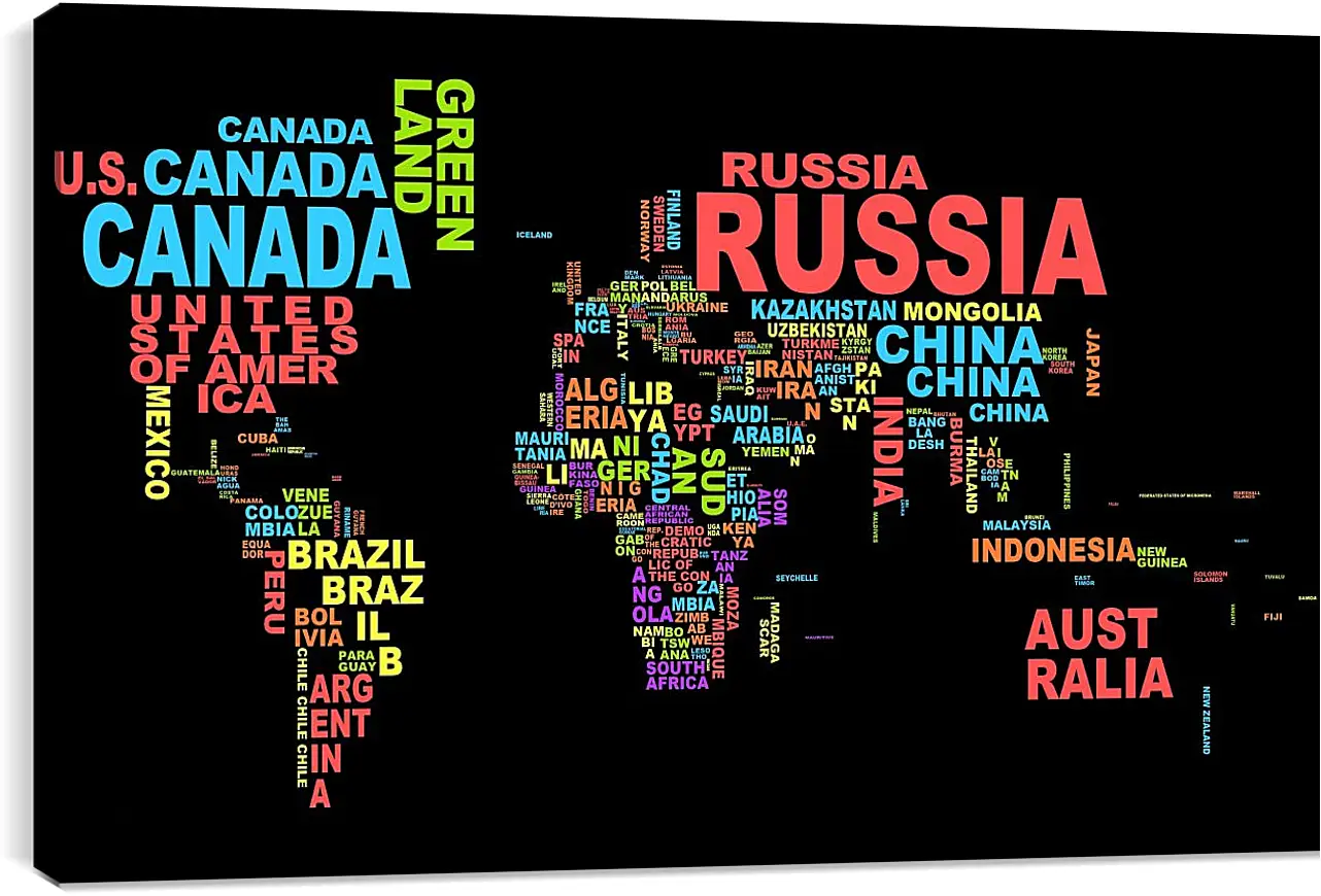 Постер и плакат - Карта мира из названий стран