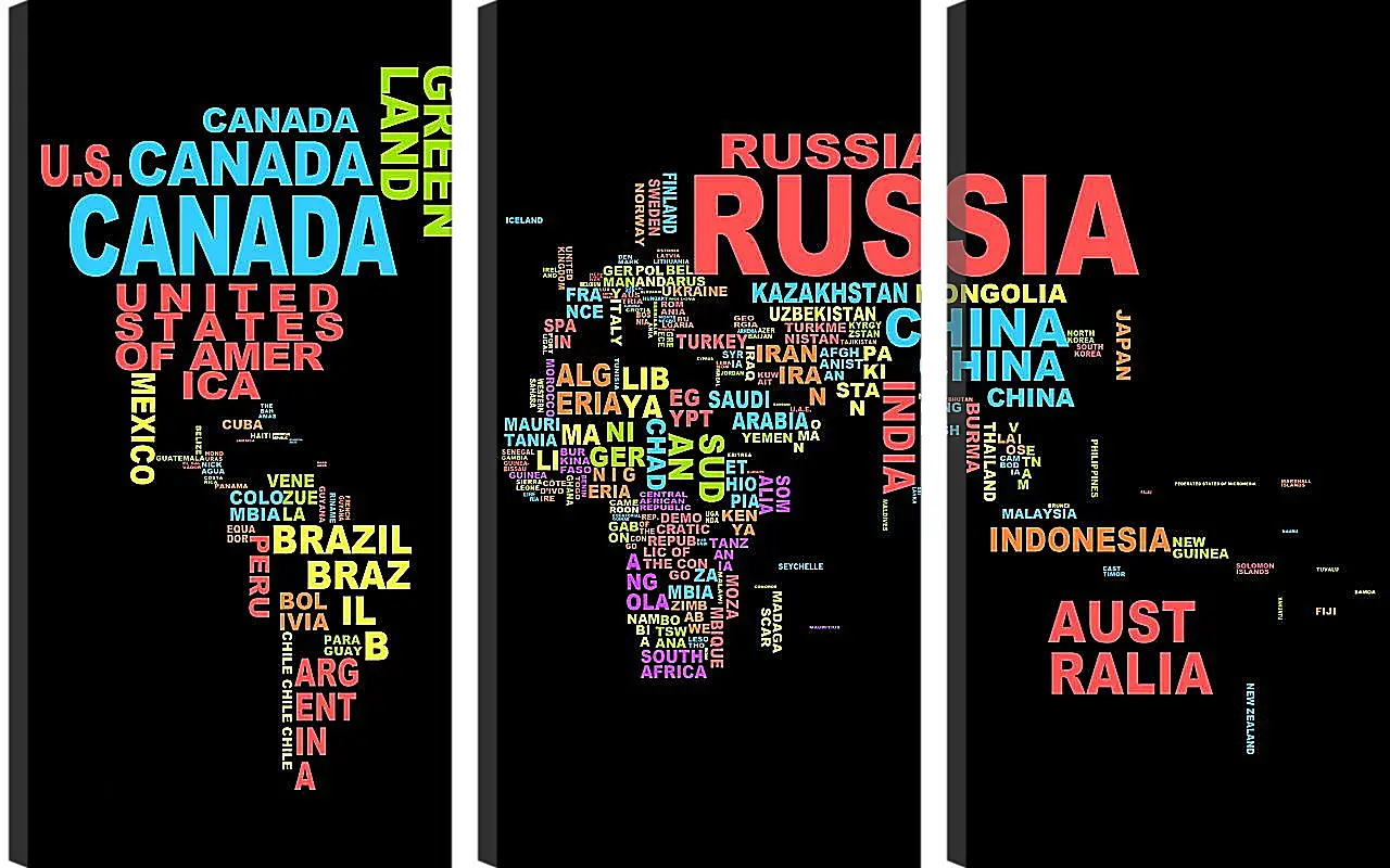 Модульная картина - Карта мира из названий стран