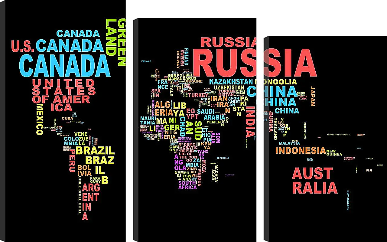 Модульная картина - Карта мира из названий стран