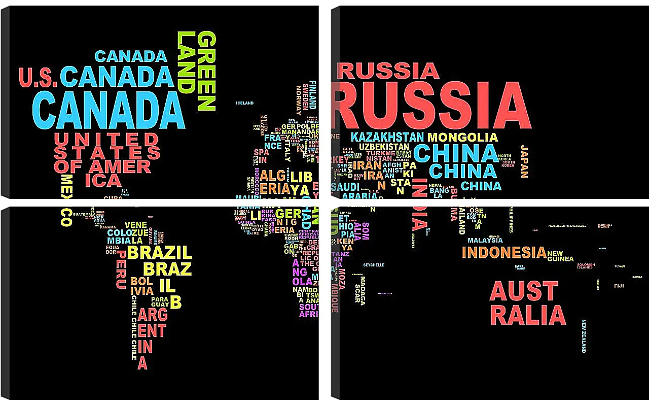 Модульная картина - Карта мира из названий стран