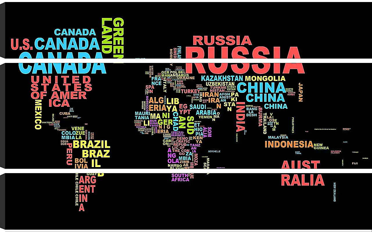 Модульная картина - Карта мира из названий стран
