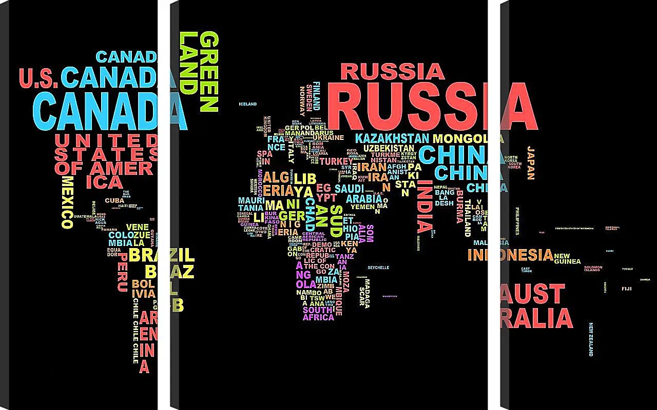 Модульная картина - Карта мира из названий стран
