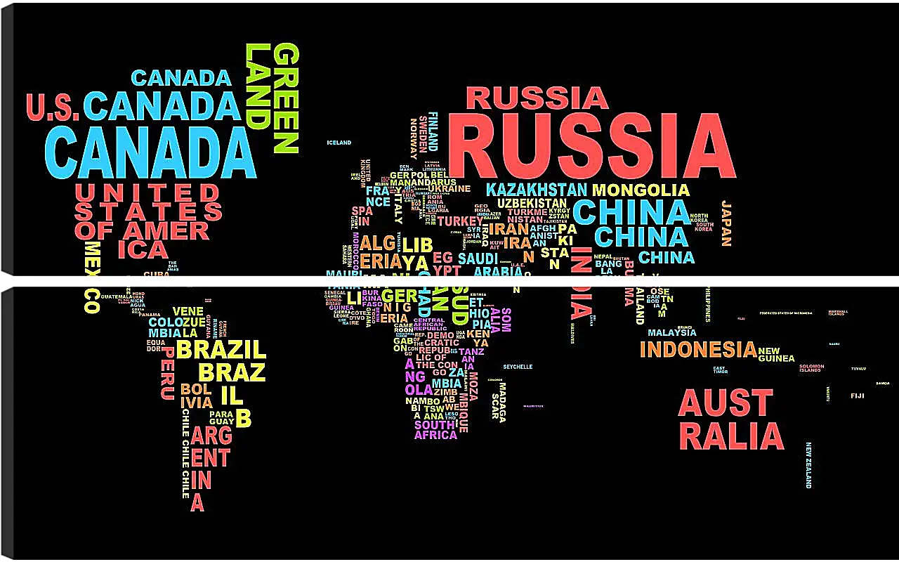 Модульная картина - Карта мира из названий стран
