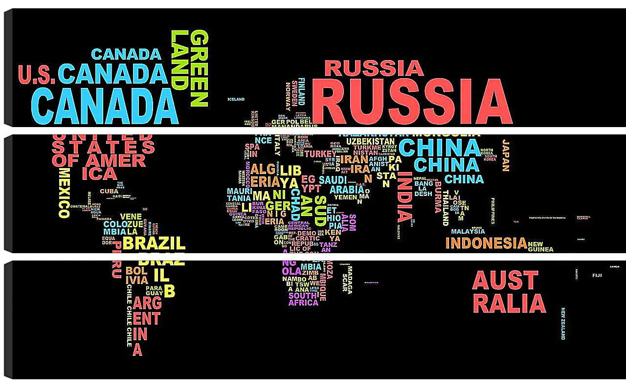 Модульная картина - Карта мира из названий стран