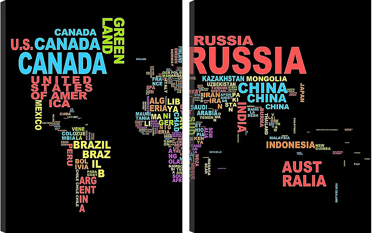 Модульная картина - Карта мира из названий стран