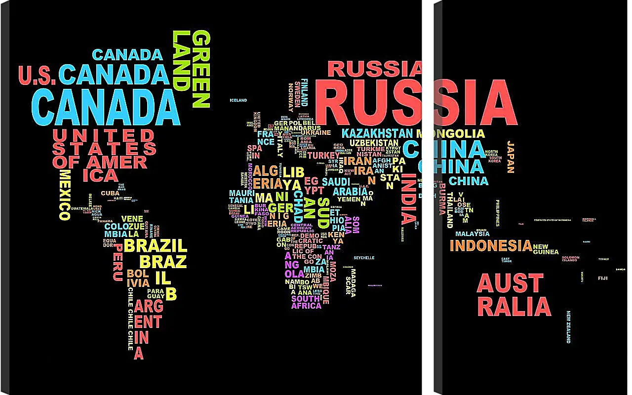 Модульная картина - Карта мира из названий стран