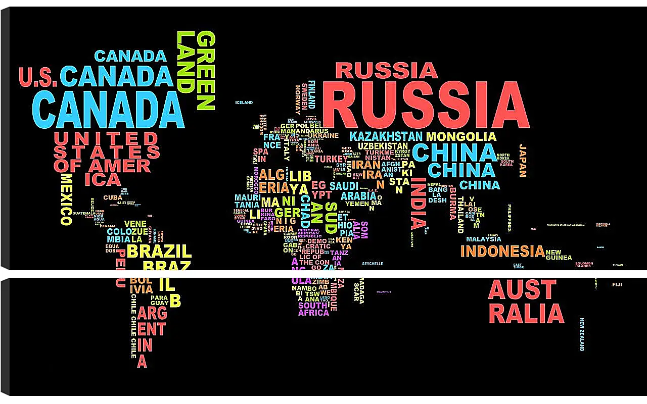 Модульная картина - Карта мира из названий стран