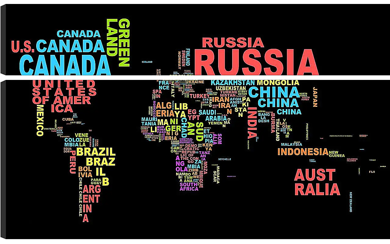 Модульная картина - Карта мира из названий стран