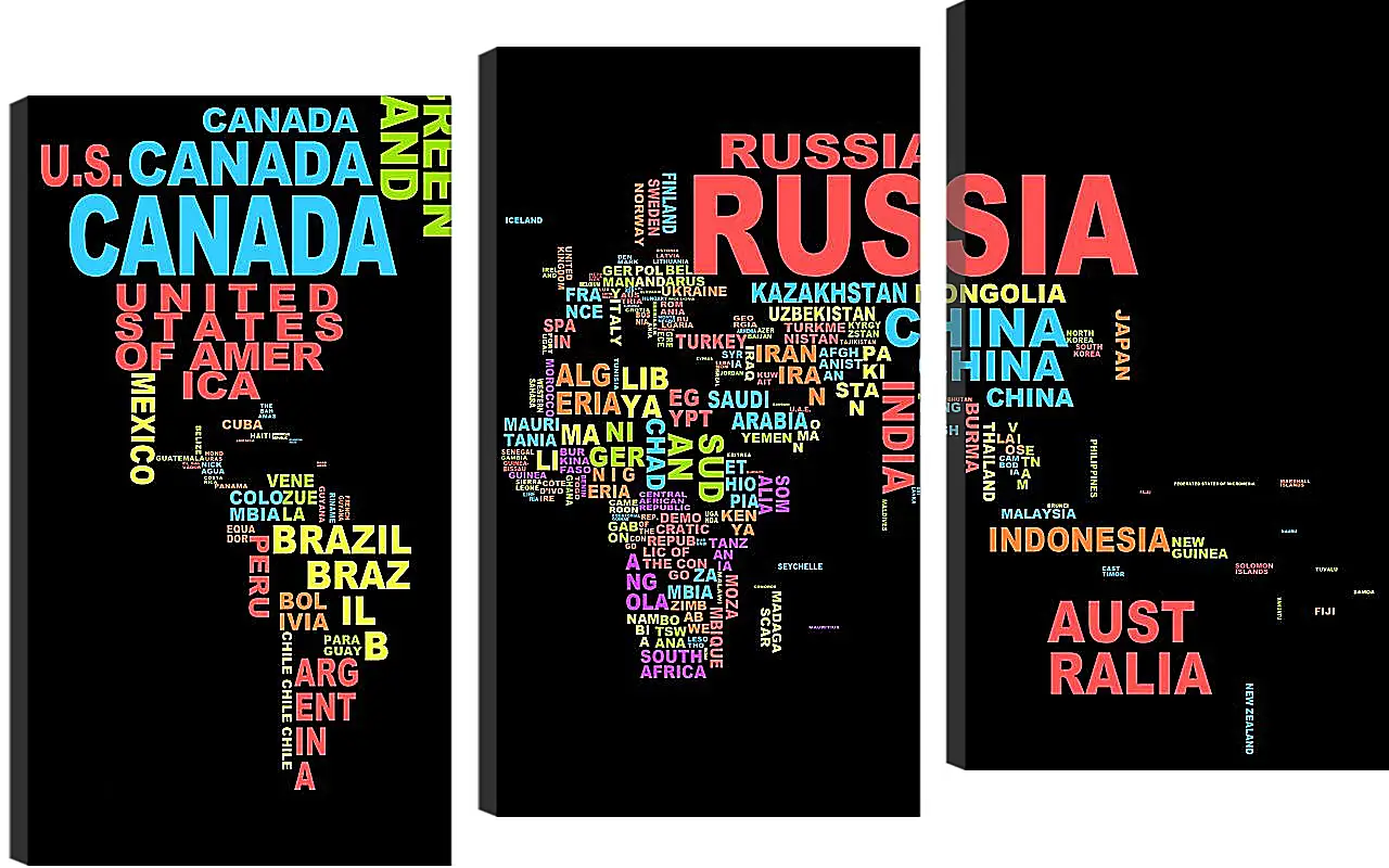 Модульная картина - Карта мира из названий стран