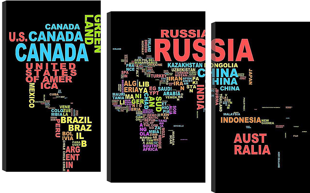 Модульная картина - Карта мира из названий стран