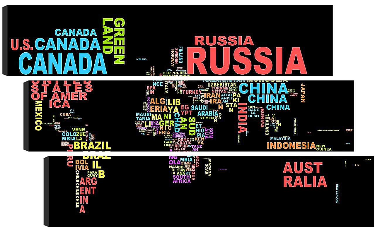 Модульная картина - Карта мира из названий стран