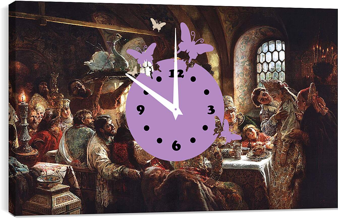 Часы картина - Боярский свадебный пир. Маковский Константин