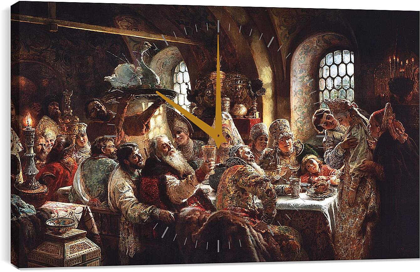 Часы картина - Боярский свадебный пир. Маковский Константин