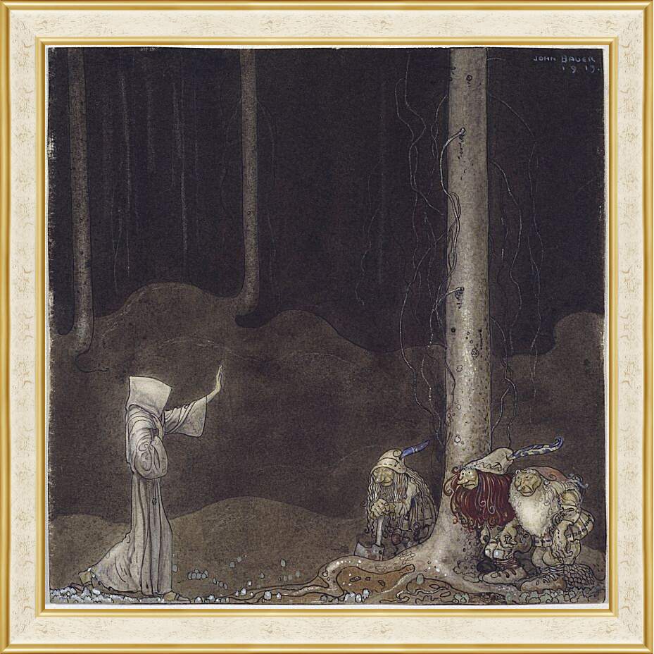 Картина в раме - Brother St. Martin and the Three Trolls. Брат Св. Мартин и три тролля. Йон Бауэр