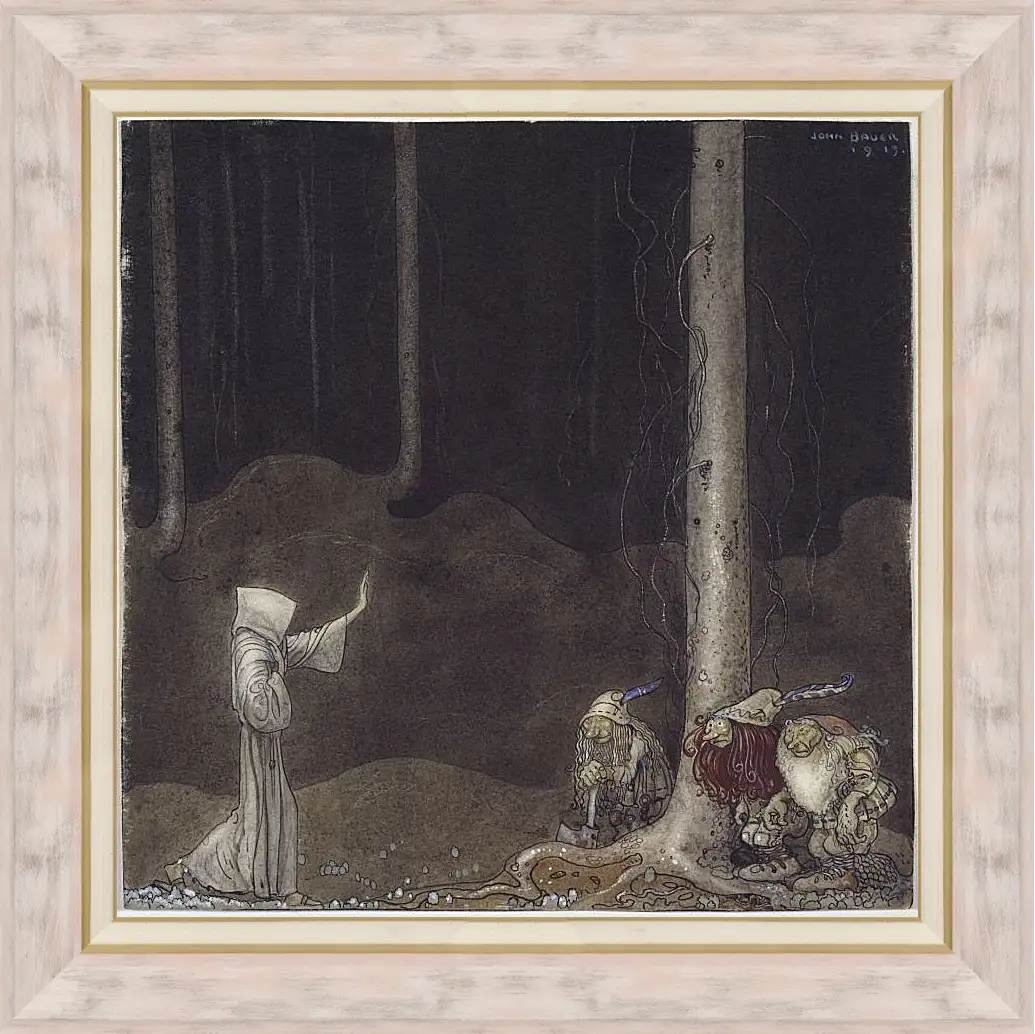 Картина в раме - Brother St. Martin and the Three Trolls. Брат Св. Мартин и три тролля. Йон Бауэр