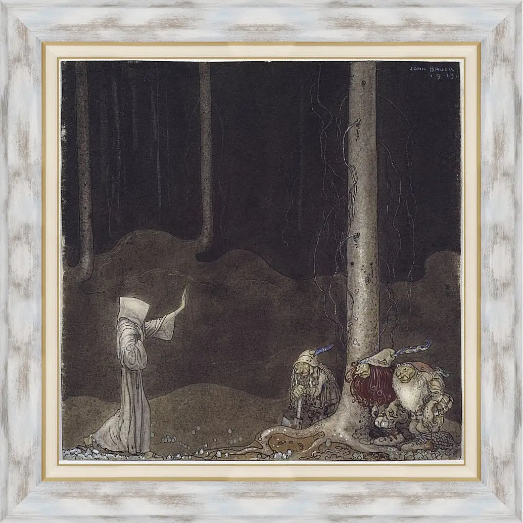 Картина в раме - Brother St. Martin and the Three Trolls. Брат Св. Мартин и три тролля. Йон Бауэр