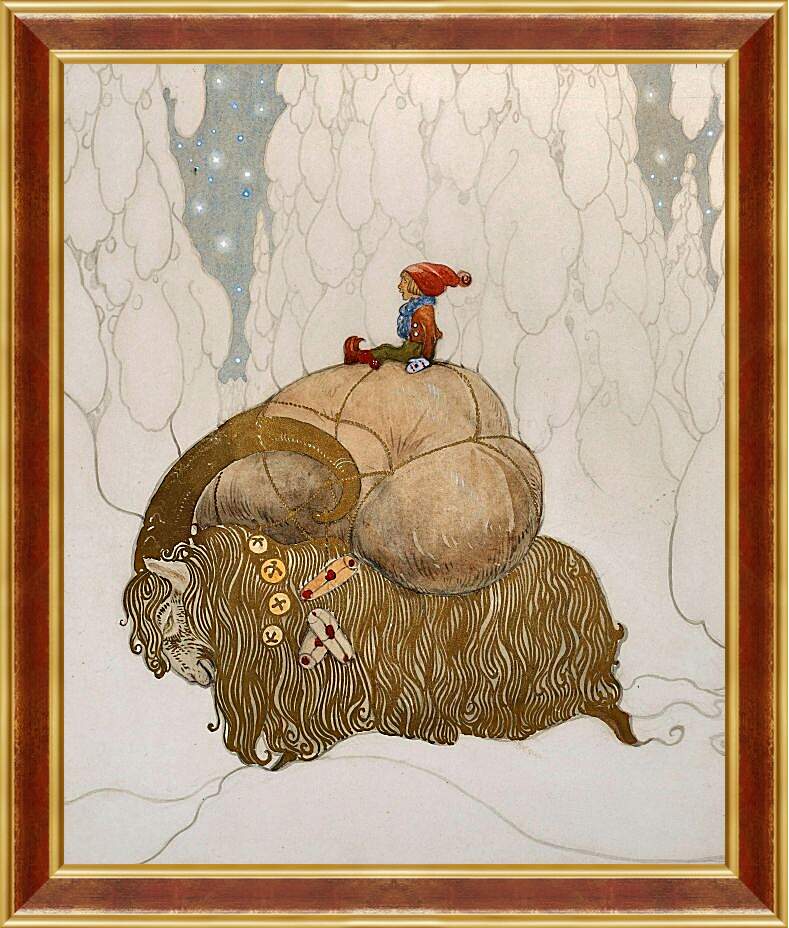 Картина в раме - Иллюстрация к зимней сказке о рождественском козле. Йон Бауэр