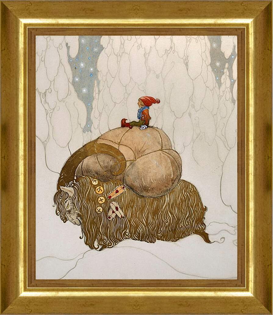Картина в раме - Иллюстрация к зимней сказке о рождественском козле. Йон Бауэр