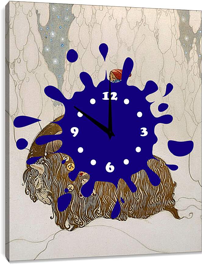 Часы картина - Иллюстрация к зимней сказке о рождественском козле. Йон Бауэр