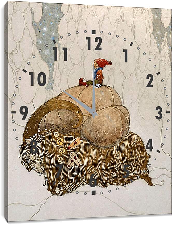 Часы картина - Иллюстрация к зимней сказке о рождественском козле. Йон Бауэр