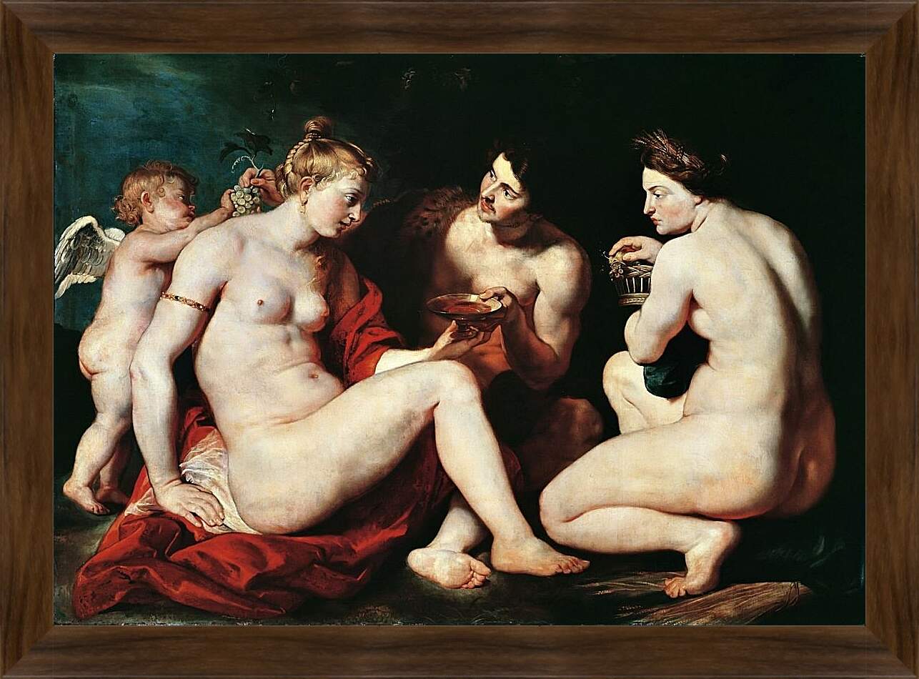 Картина в раме - Венера, Купидон, Вакх и Церера. Питер Пауль Рубенс