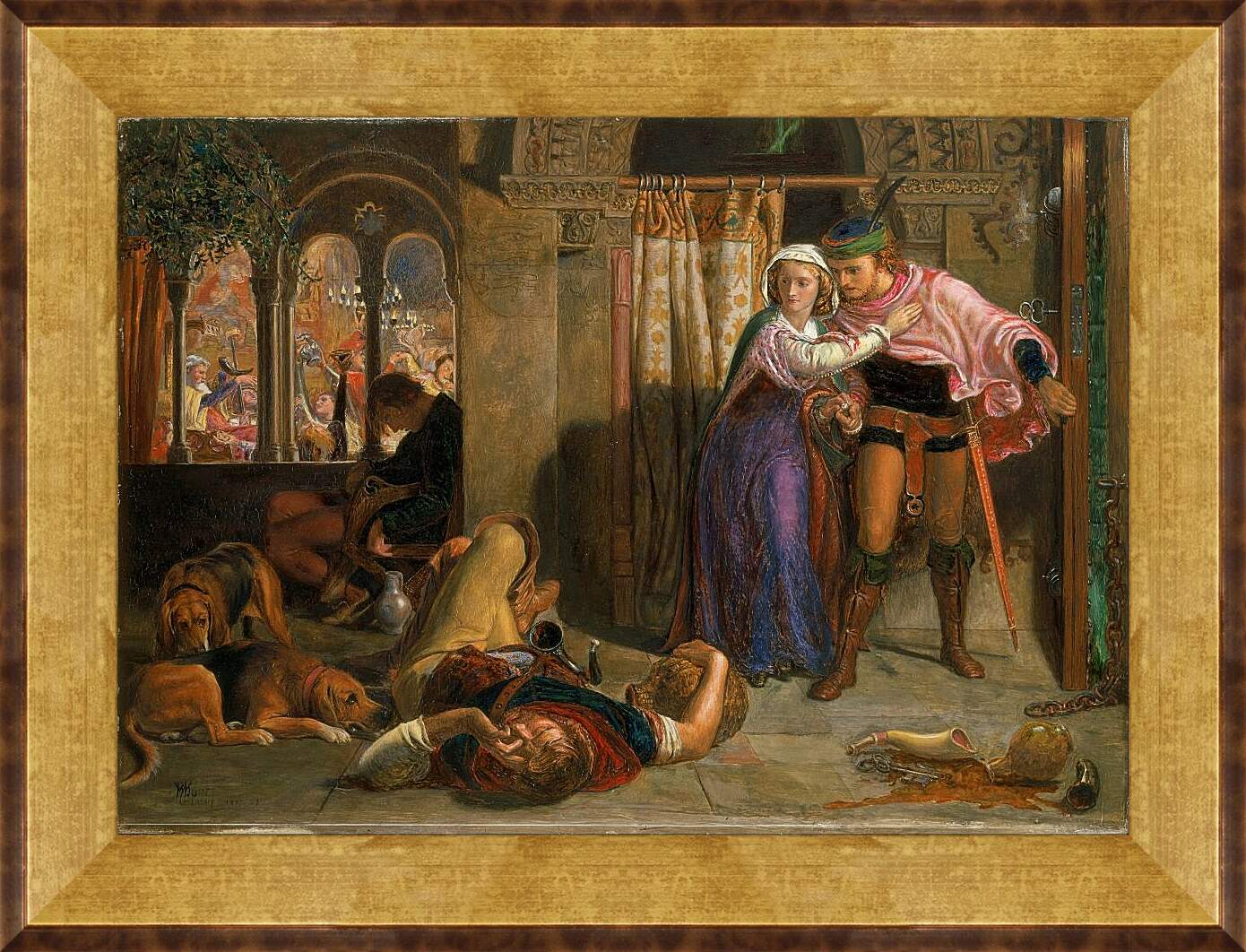 Картина в раме - Полет Маделин и Порфиро, посещающих попойку накануне дня святой Агнессы. Фрагмент II. Уильям Холман Хант
