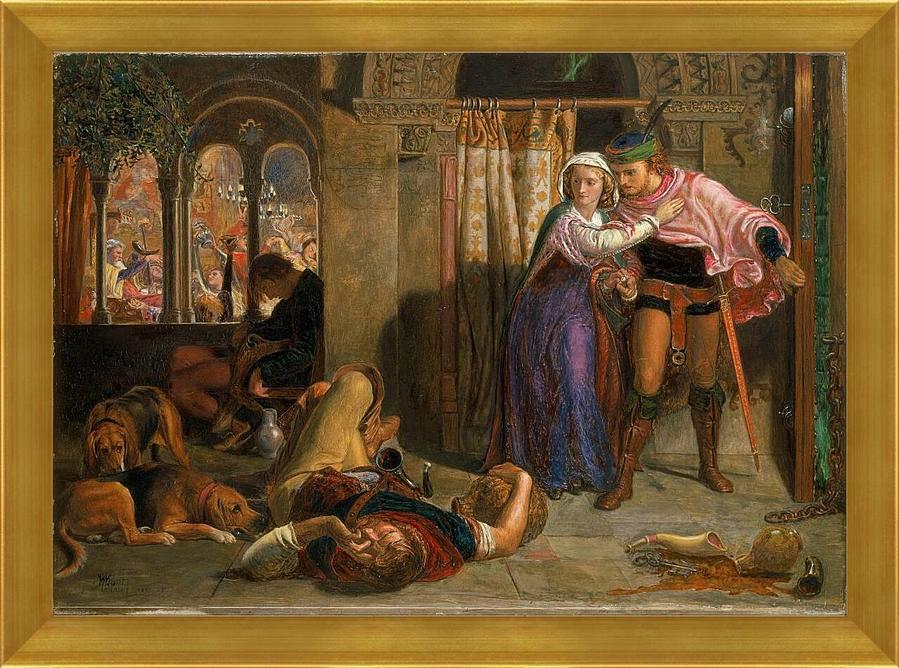 Картина в раме - Полет Маделин и Порфиро, посещающих попойку накануне дня святой Агнессы. Фрагмент II. Уильям Холман Хант