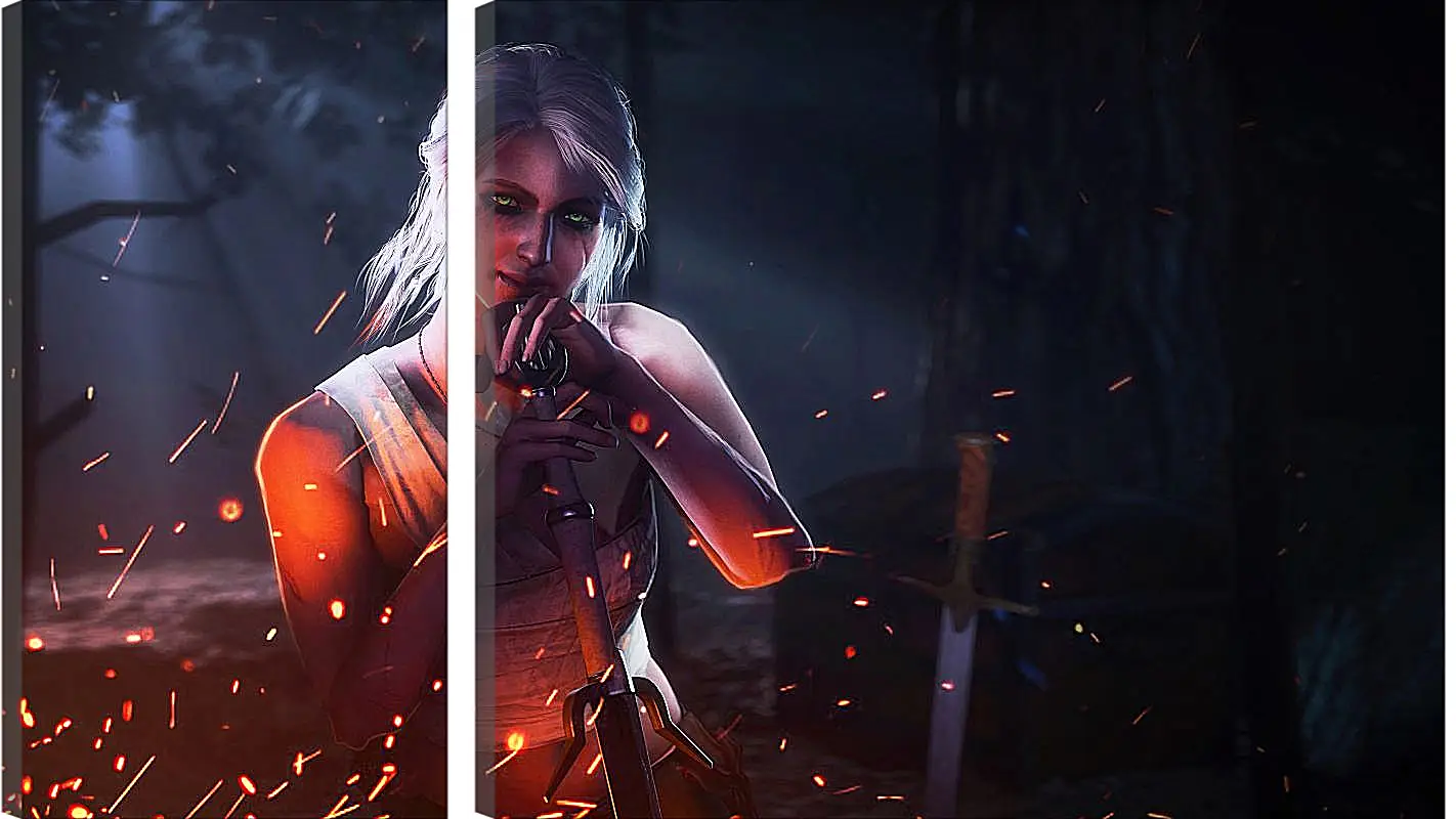 Модульная картина - The Witcher (Ведьмак), Цири у костра