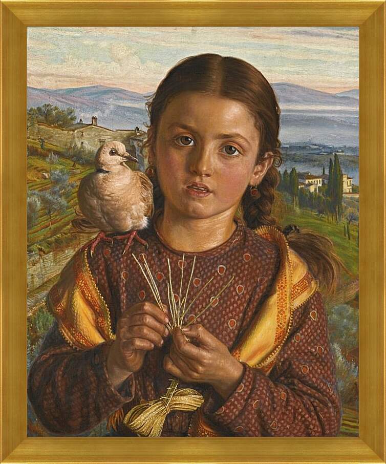 Картина в раме - Тосканская девушка, плетущая солому. Уильям Холман Хант