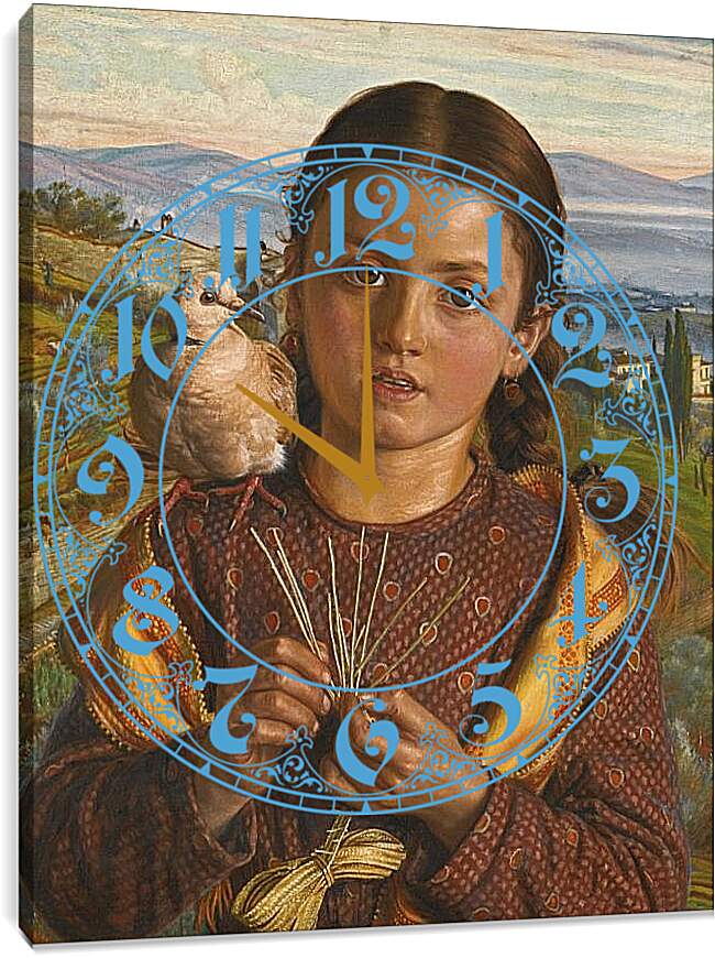 Часы картина - Тосканская девушка, плетущая солому. Уильям Холман Хант