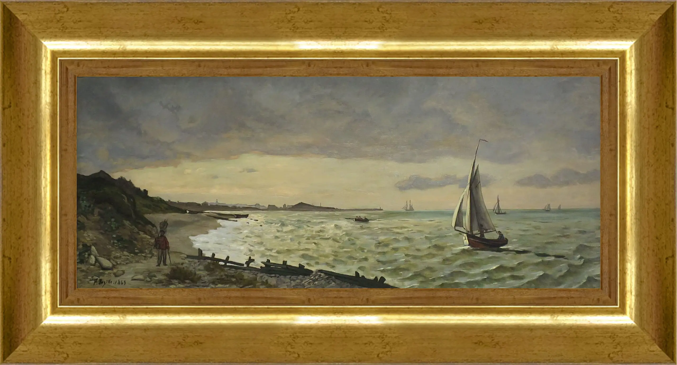 Картина в раме - Beach at Sainte-Adresse. Жан Фредерик Базиль