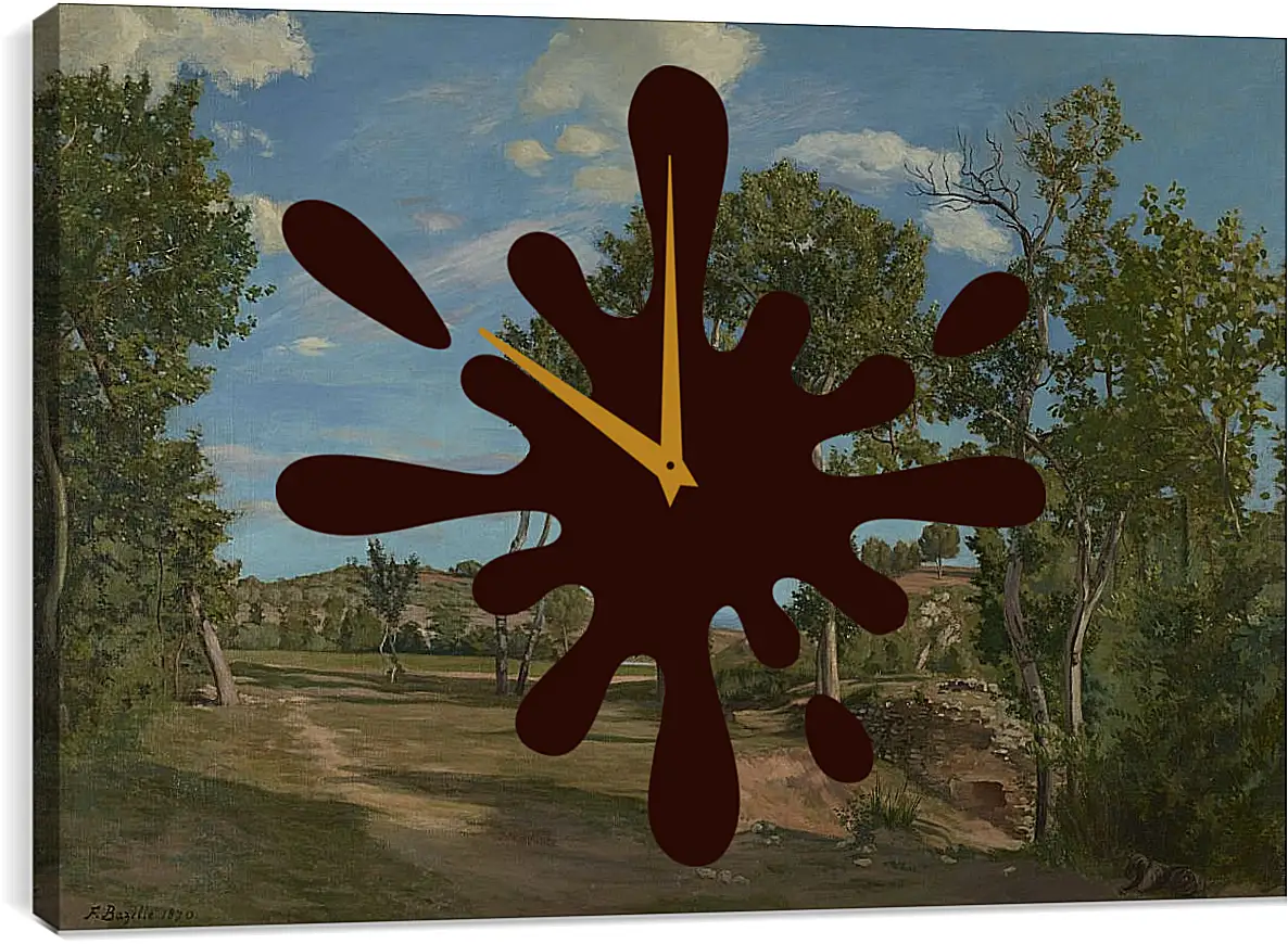 Часы картина - Landscape on the banks of the Lez. Жан Фредерик Базиль