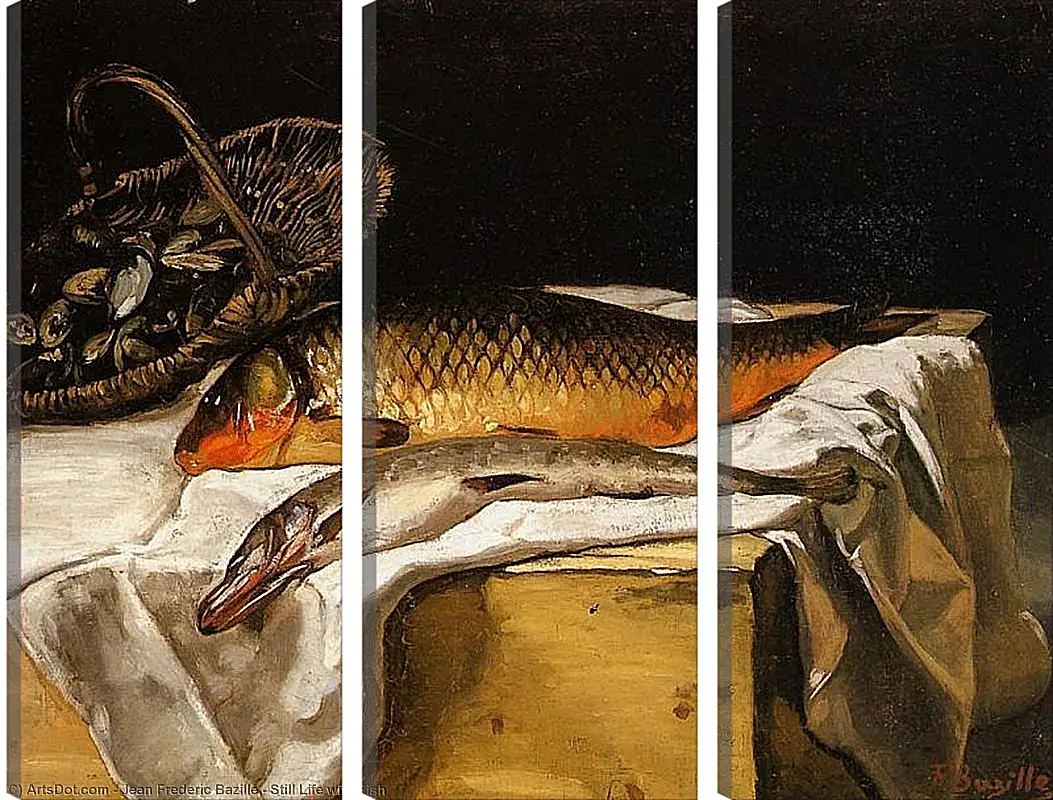 Модульная картина - Still Life with Fish. Жан Фредерик Базиль