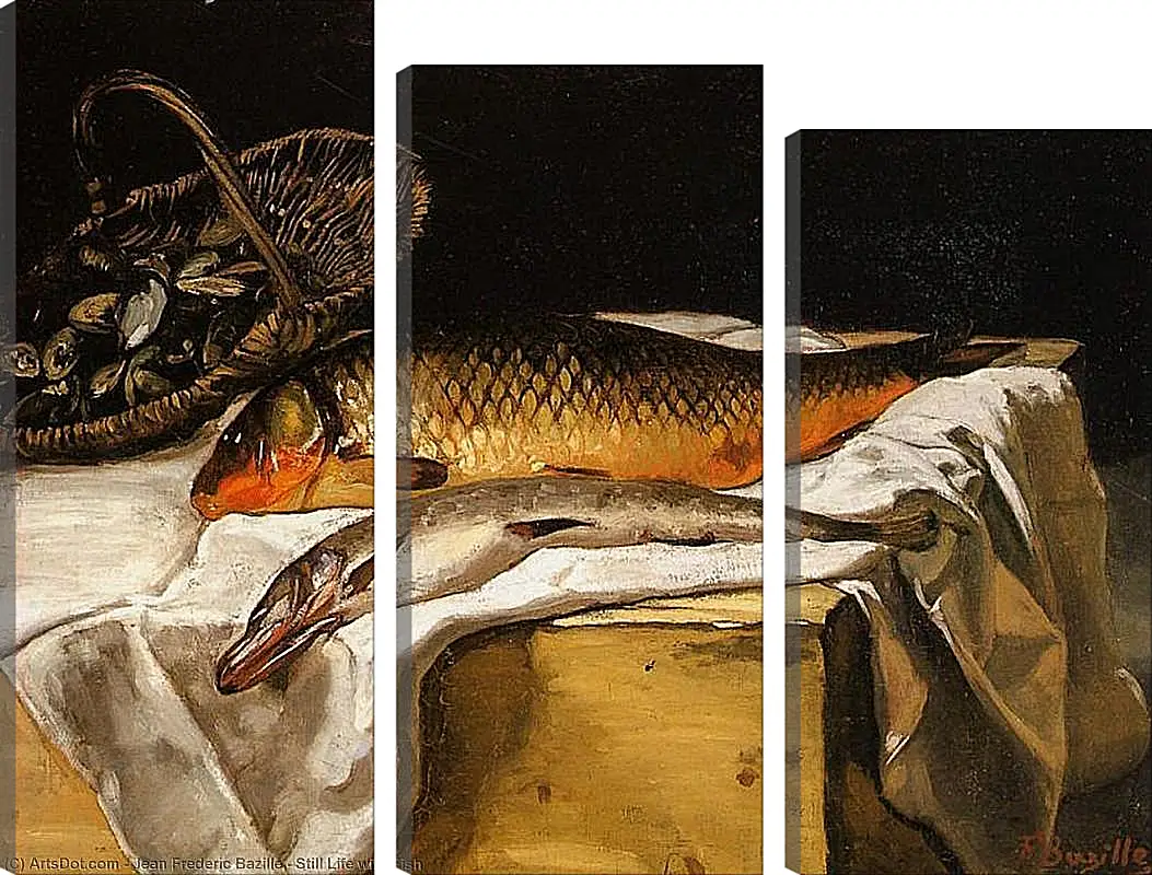 Модульная картина - Still Life with Fish. Жан Фредерик Базиль