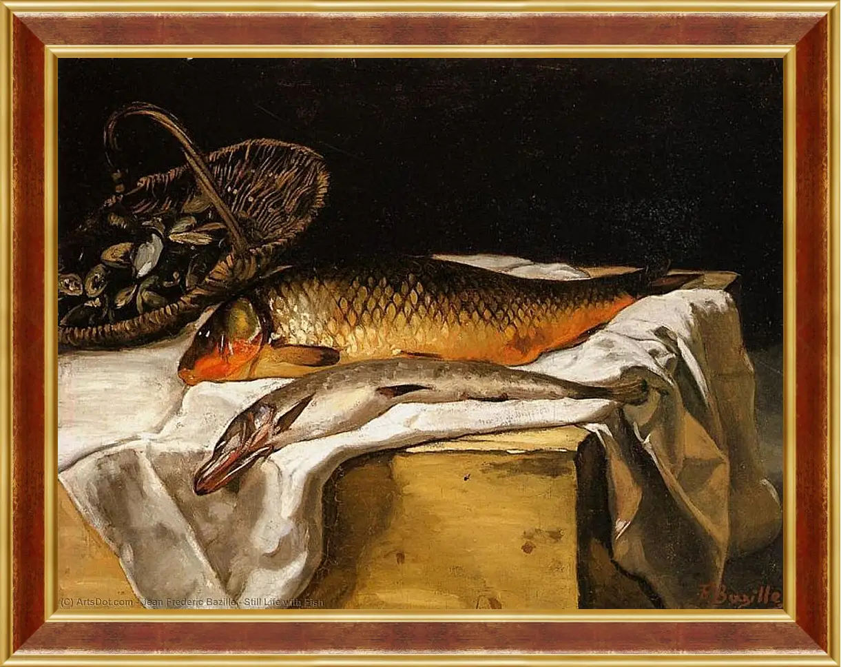 Картина в раме - Still Life with Fish. Жан Фредерик Базиль