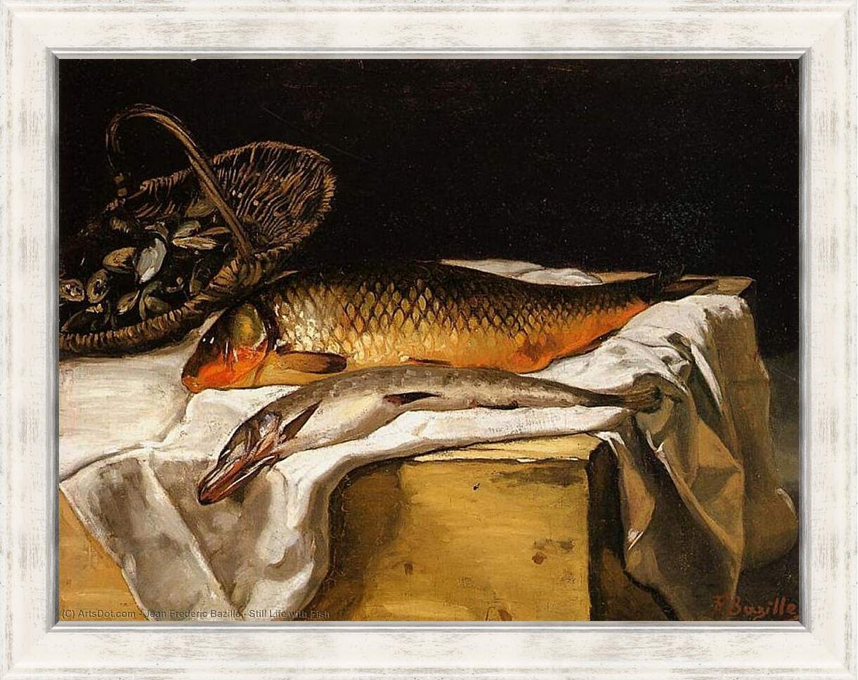 Картина в раме - Still Life with Fish. Жан Фредерик Базиль