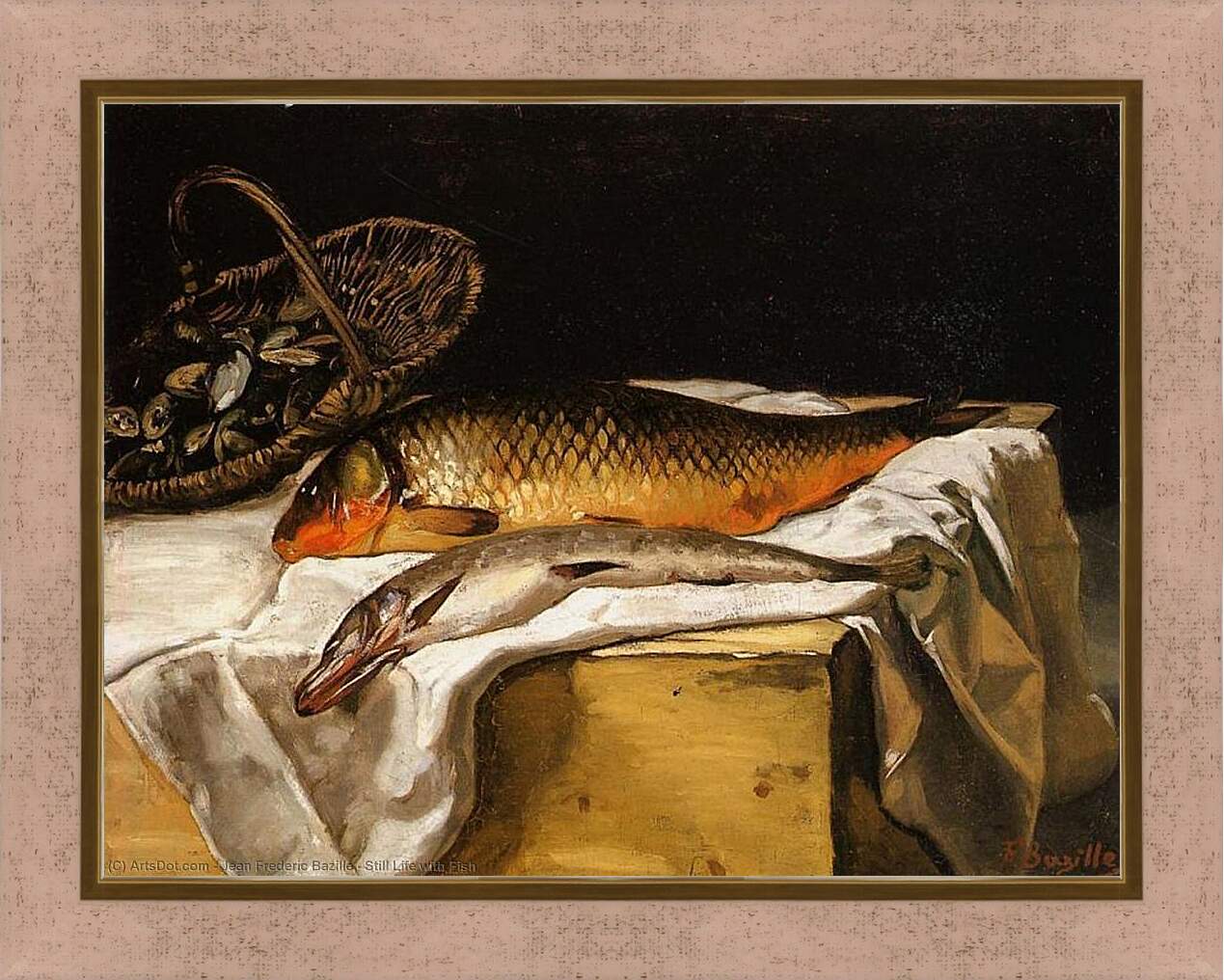 Картина в раме - Still Life with Fish. Жан Фредерик Базиль