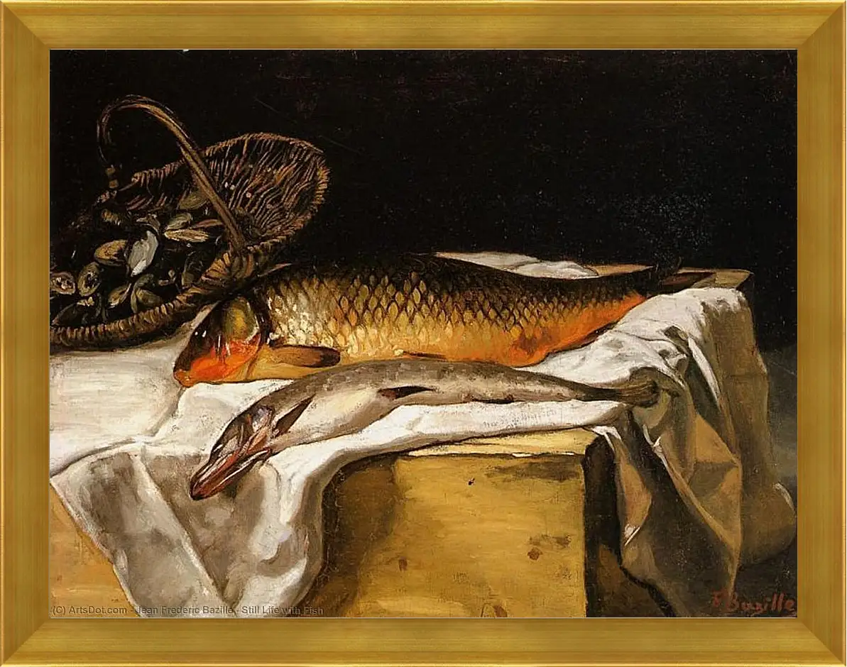 Картина в раме - Still Life with Fish. Жан Фредерик Базиль